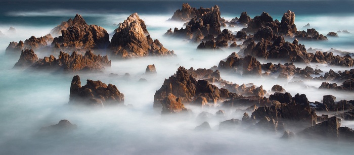 Rocky coast with fog in South Korea