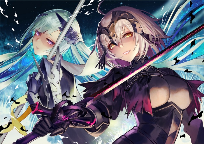 short hair, pink eyes, yellow eyes, gloves, blonde, long hair, Fate Series, sword, weapon, FateGrand Order, aqua eyes, anime girls, Jeanne dArc, armor