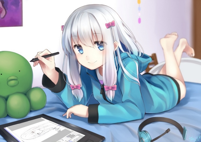 Izumi Sagiri from Eromanga-sensei drawing on a tablet