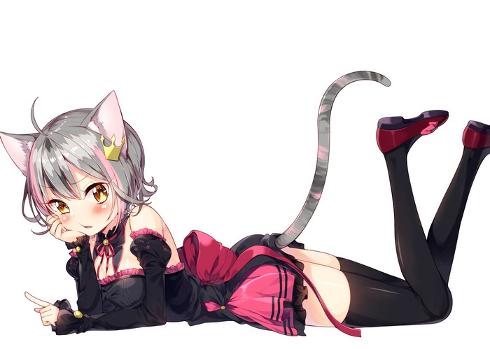 Cat girl with gray hair and yellow eyes