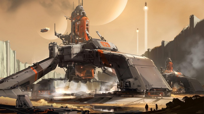 Futuristic industrial complex on a desert planet