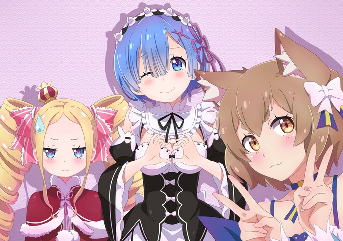 Rem, Beatrice, and Felix from Re:Zero