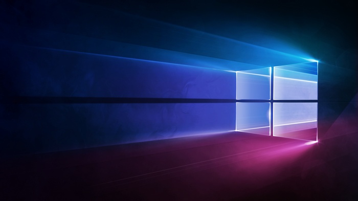 Windows 10 Logo with Blue and Pink Light Rays