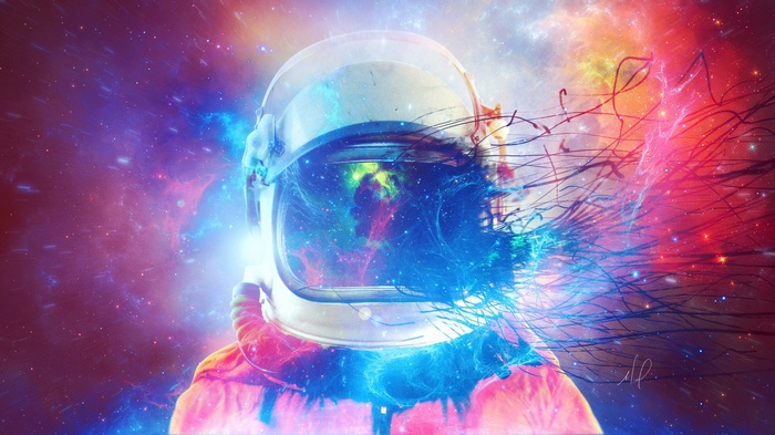 Astronaut helmet with galaxy inside