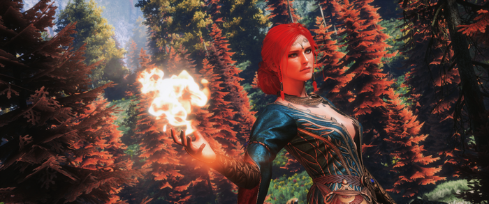 Triss Merigold from The Witcher casting fire magic