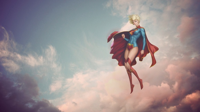 Supergirl flying through clouds by Artgerm