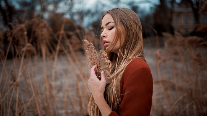 women outdoors, Maria Puchnina, portrait, depth of field, Peter Paszternak, women, closed eyes