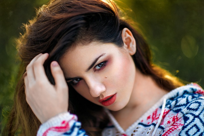 Portrait of a woman with red lipstick