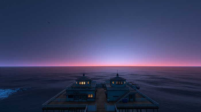 Pier with cafe at sunset in Grand Theft Auto V