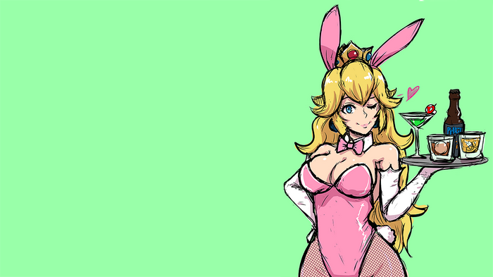 Princess Peach from Mario Bros. in a bunny suit with drinks