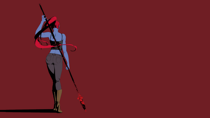 Undyne from Undertale holding a spear