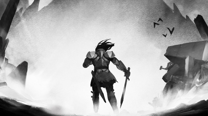 Knight from A Blind Legend with birds in background