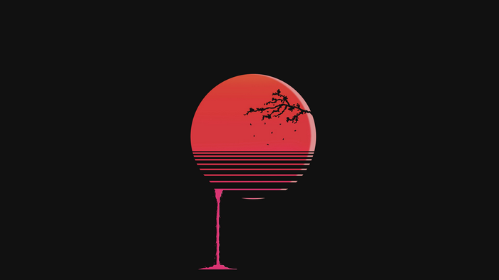 Minimalist sunset with cherry blossom branch