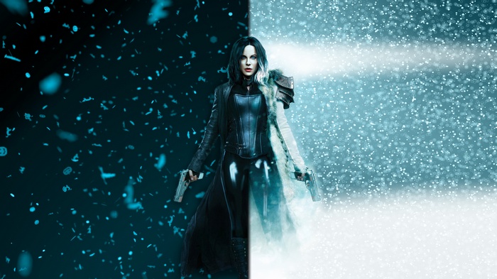Selene from Underworld holding guns