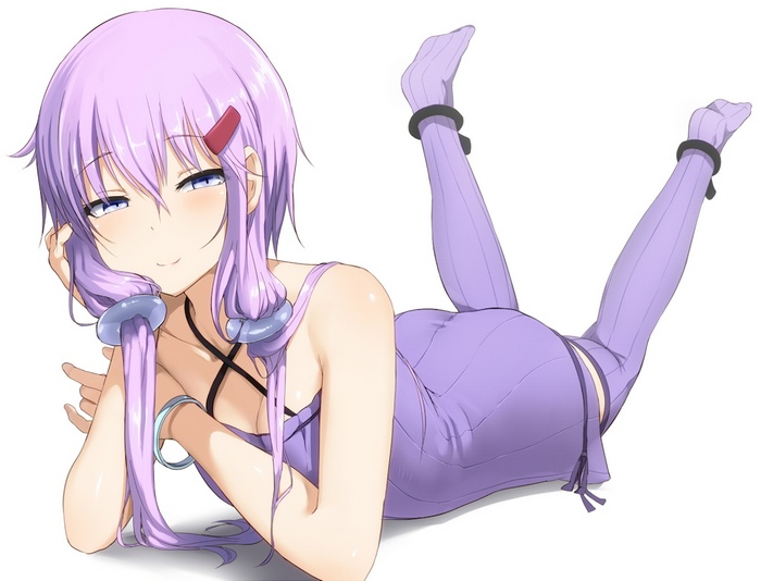 Yuzuki Yukari from Vocaloid wearing a purple dress