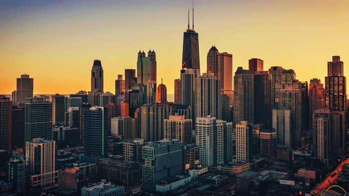 Chicago cityscape at sunset
