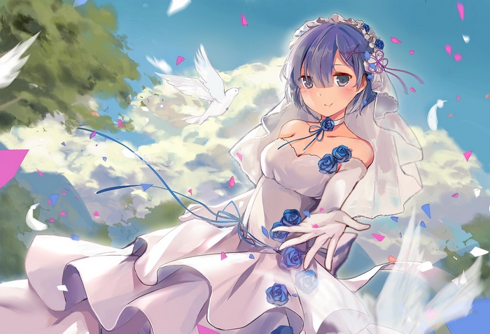 Rem from Re:Zero Kara Hajimeru Isekai Seikatsu in a wedding dress