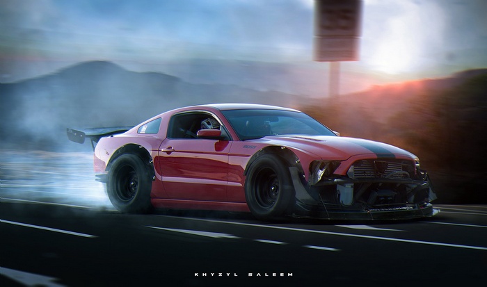 Red Ford Mustang Boss 302 Drifting
