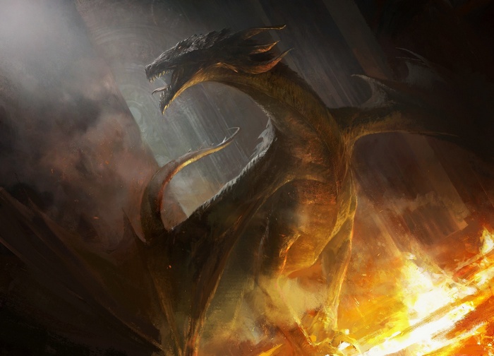 Dragon in a fiery cave
