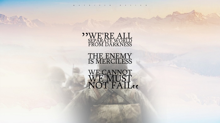 quote, first-person shooter, typography, company, mountains, Matrizen Design, typographic, Call of Duty, digital art, Photoshop, soldier, 2D, Call of  Duty WWII, video games, landscape, Call of Duty: WWII, minimalism, text