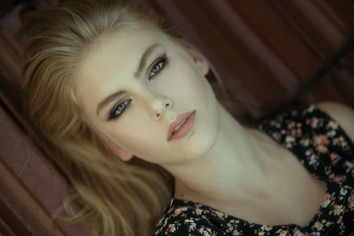 Portrait of a blonde woman with makeup