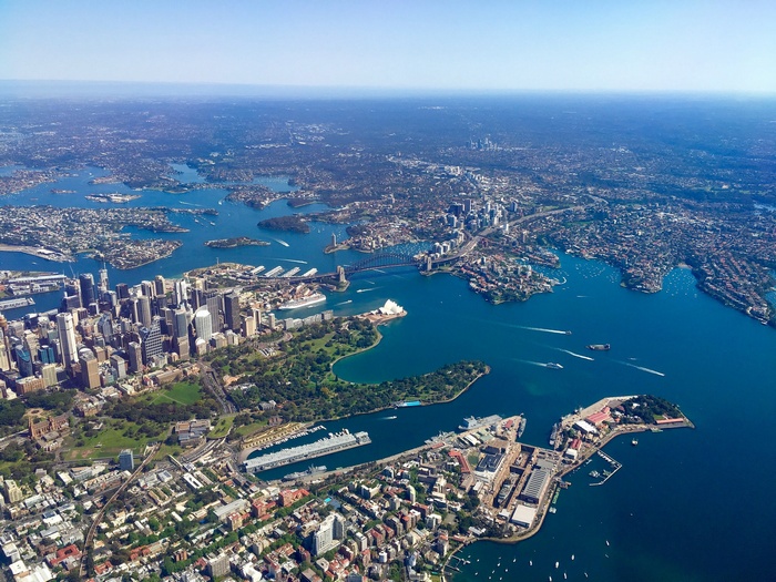 Aerial view of Sydney cityscape and harbor