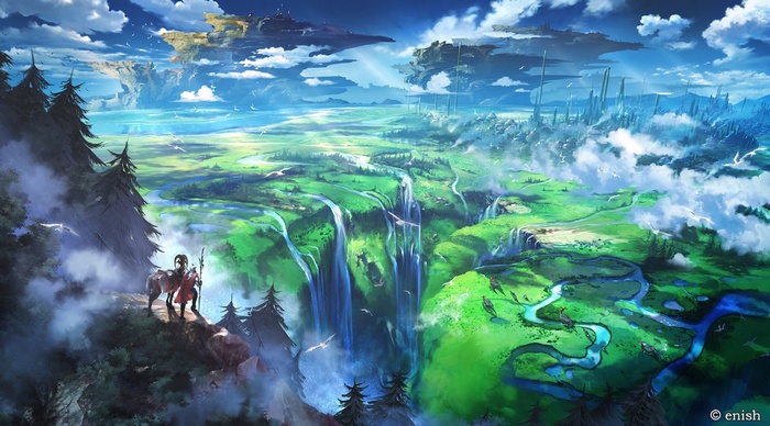 Centaur on a cliff overlooking a fantasy landscape