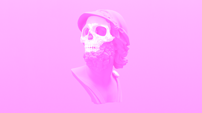 Pink skull bust with a hat
