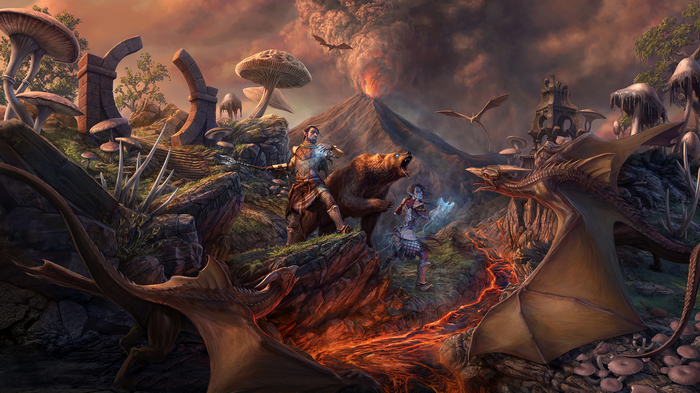 The Elder Scrolls Online: Volcano Battle with Dragons and Bear