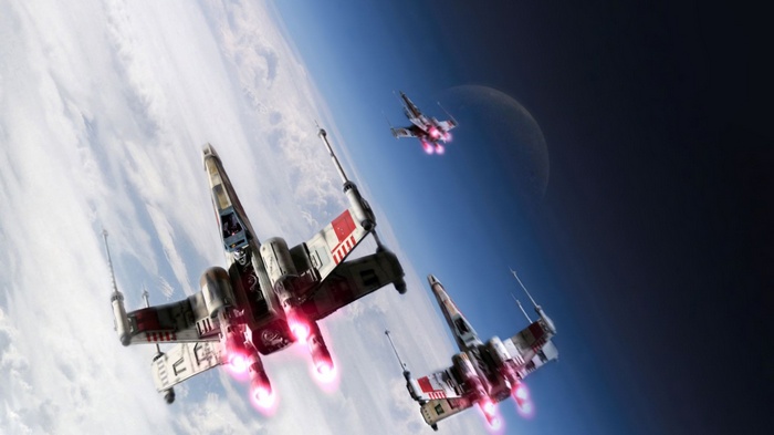 Star Wars X-wing fighters in orbit