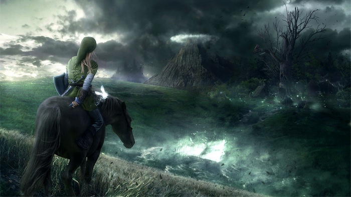 Link from The Legend of Zelda on horseback