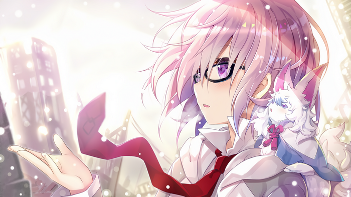 Mashu Kyrielight from Fate/Grand Order with a fox-like creature
