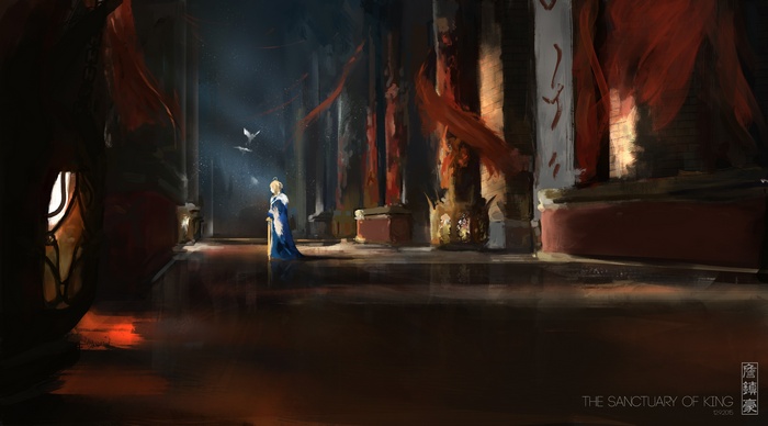 Saber from Fate/stay night in a grand hall