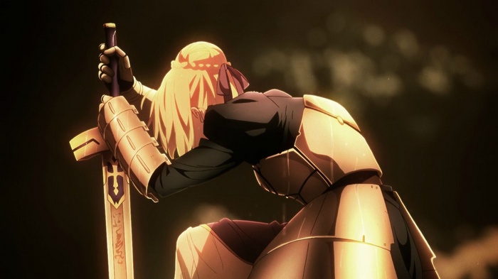 Saber from Fate/stay night kneeling with sword