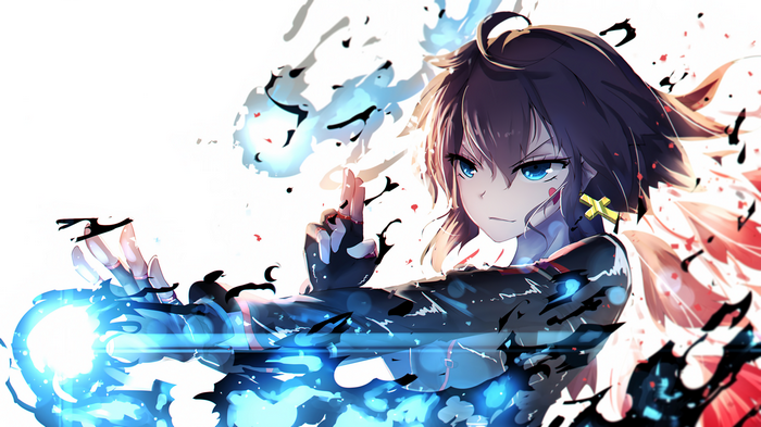 Anime girl with blue energy and red wings