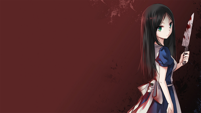 Alice from Alice: Madness Returns holding a bloody knife
