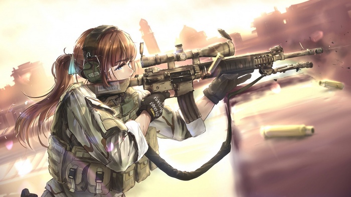 Anime girl in military uniform with sniper rifle