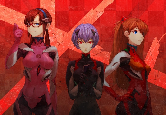 Mari, Rei, and Asuka from Neon Genesis Evangelion