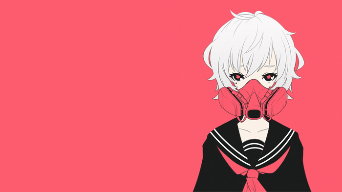 Anime girl with white hair and gas mask