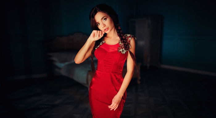 Ekaterina Zueva in a red dress by Ivan Gorokhov