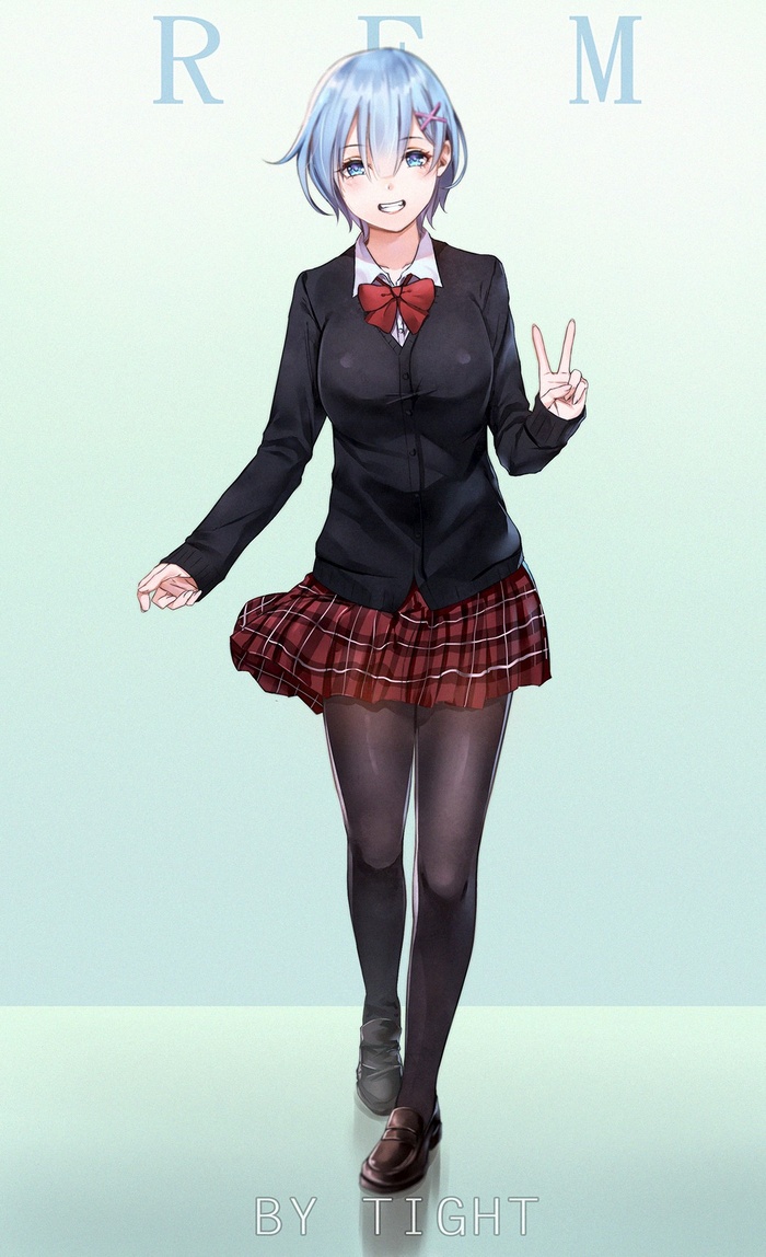 Rem from Re:Zero in a school uniform