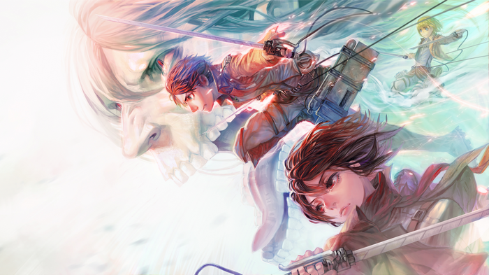 Attack on Titan characters fighting titans