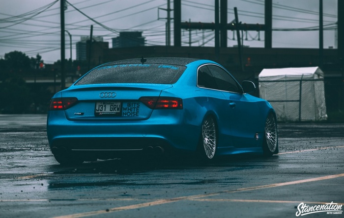 Blue Audi A5 Coupe with StanceNation sticker