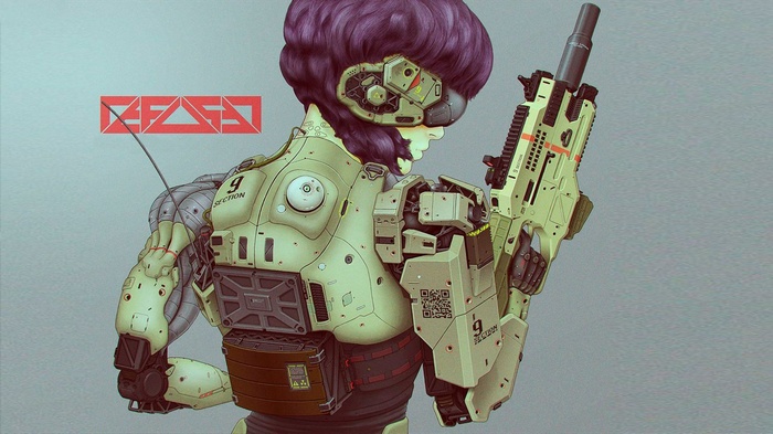 Motoko Kusanagi from Ghost in the Shell with a weapon