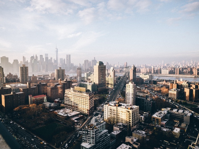 New York City cityscape with skyscrapers and bridge