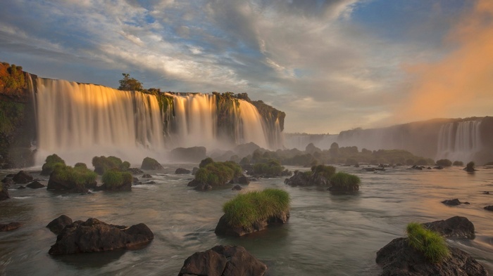 Iguazu Falls landscape with river and rocks