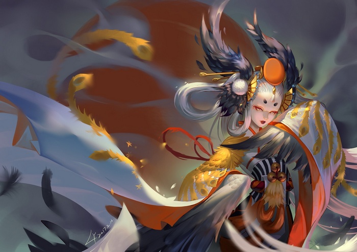 Onmyoji character with feathers and wings