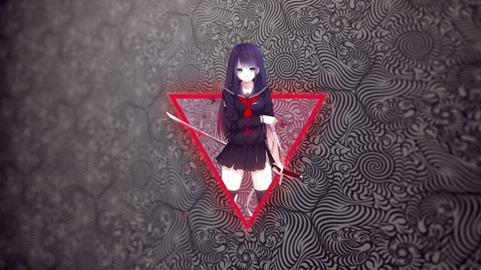 Anime girl with sword in front of triangle