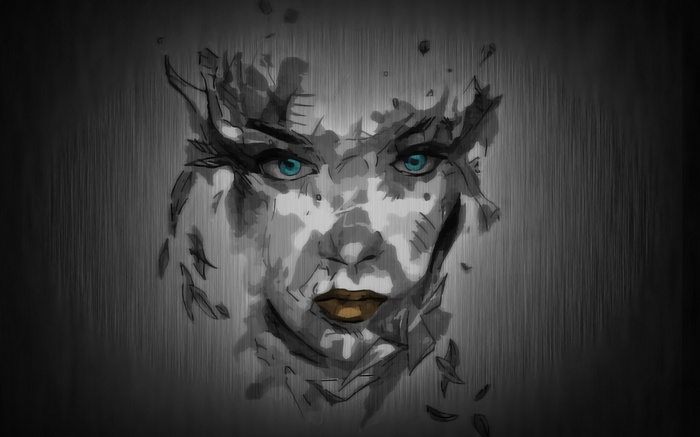 Abstract portrait of a woman with blue eyes