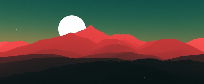 Minimalist landscape with moon and mountains